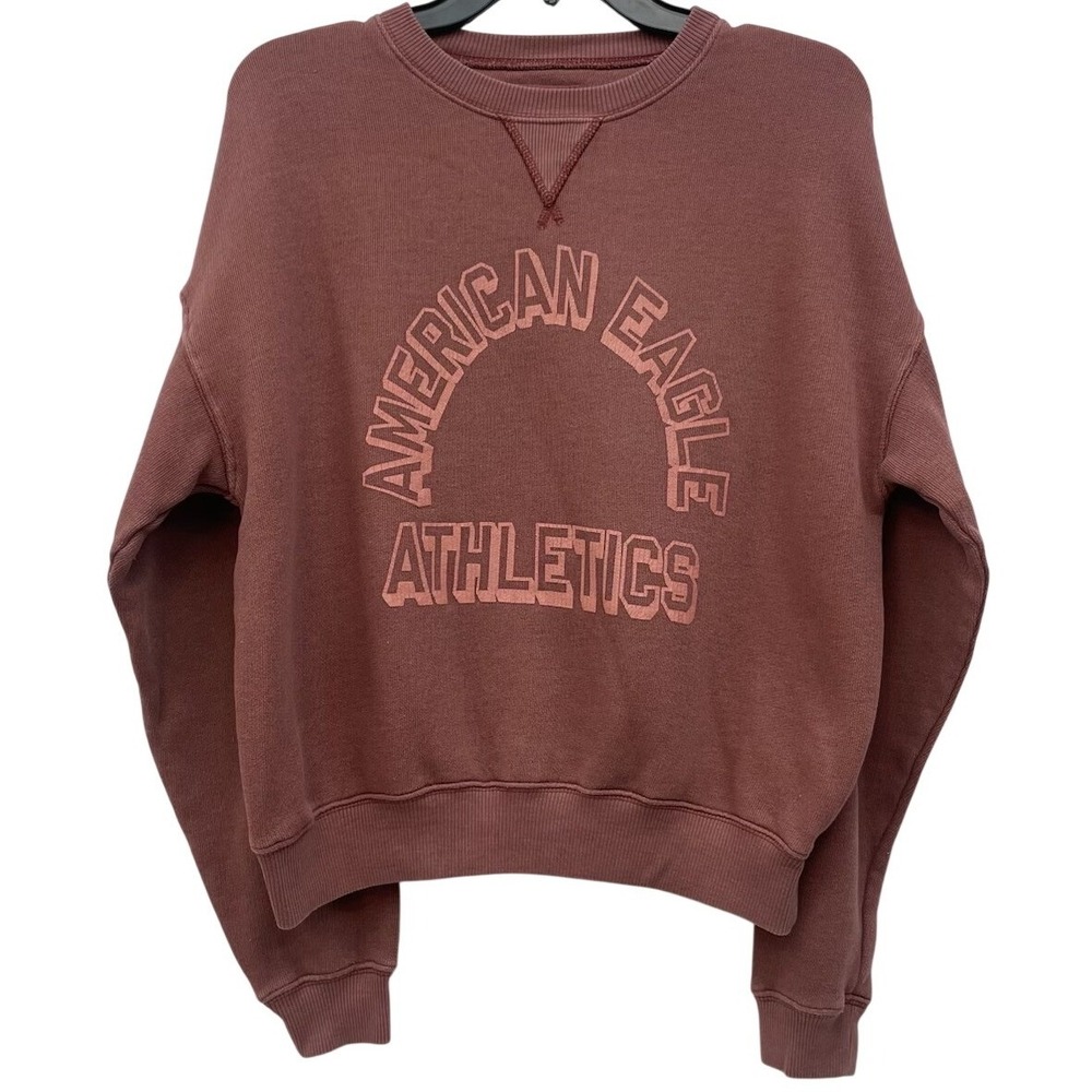 American Eagle Seriously Lived‎ In Cropped Crewneck Graphic Sweatshirt Mauve XS